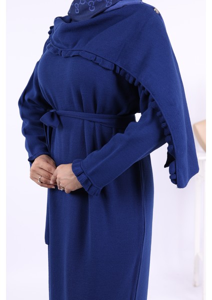 Omuzda Apolet Fırfırlı Triko Elbise 17030 Lacivert indirimleri