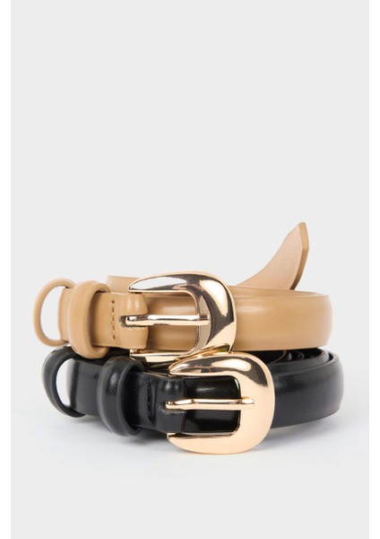 Kadın Suni Deri 2'li Günlük Kemer F3357AXNS