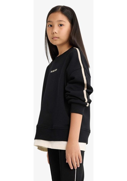 Kız Çocuk Oversize Geniş Kalıp Bisiklet Yaka Baskılı Sweatshirt F2795A825AU