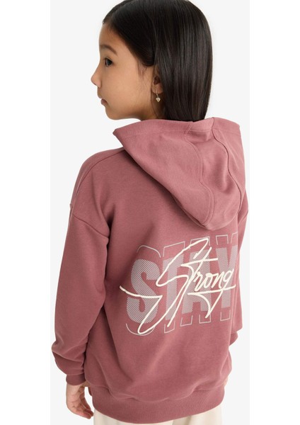 Kız Çocuk Oversize Geniş Kalıp Kapüşonlu Sırt Baskılı Sweatshirt F2794A825AU