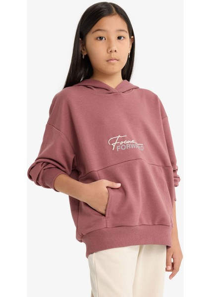Kız Çocuk Oversize Geniş Kalıp Kapüşonlu Sırt Baskılı Sweatshirt F2794A825AU fırsatları