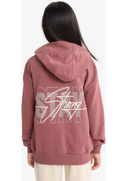 Kız Çocuk Oversize Geniş Kalıp Kapüşonlu Sırt Baskılı Sweatshirt F2794A825AU