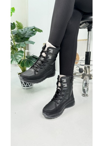 Günlük Kadın Kar Botu Kürklü Bağcıklı Fermuarlı Rahat Yüksek Kalın Tırtıklı Taban Bootie 815 fiyatları