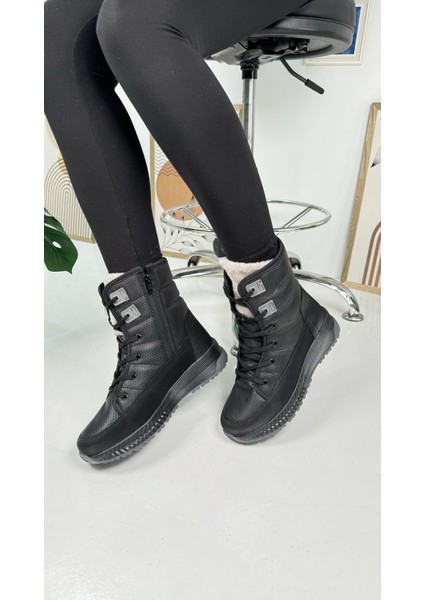 Günlük Kadın Kar Botu Kürklü Bağcıklı Fermuarlı Rahat Yüksek Kalın Tırtıklı Taban Bootie 815 modelleri