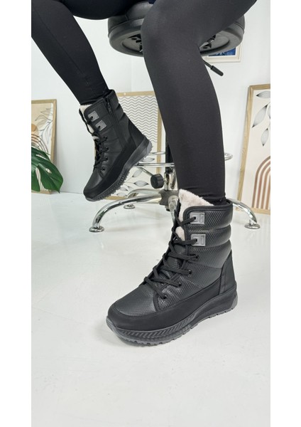 Günlük Kadın Kar Botu Kürklü Bağcıklı Fermuarlı Rahat Yüksek Kalın Tırtıklı Taban Bootie 815 fırsatları