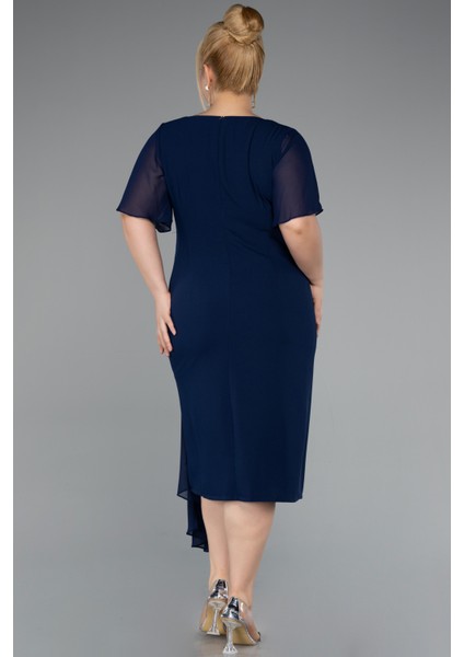 Şifon Kısa Kol Midi Büyük Beden Davet Elbisesi ABK2401 fiyatları