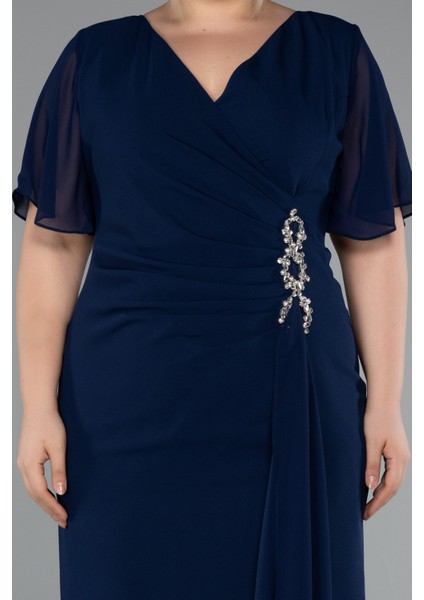 Şifon Kısa Kol Midi Büyük Beden Davet Elbisesi ABK2401 modelleri