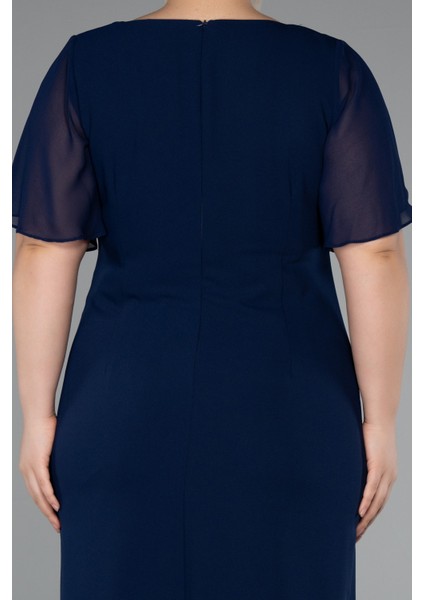 Şifon Kısa Kol Midi Büyük Beden Davet Elbisesi ABK2401 fırsatları