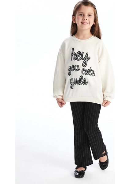 Lcw Kids Ekru Bisiklet Yaka Uzun Kollu Baskılı Kız Çocuk Sweatshirt ve Tayt 2'li Takım fiyatları