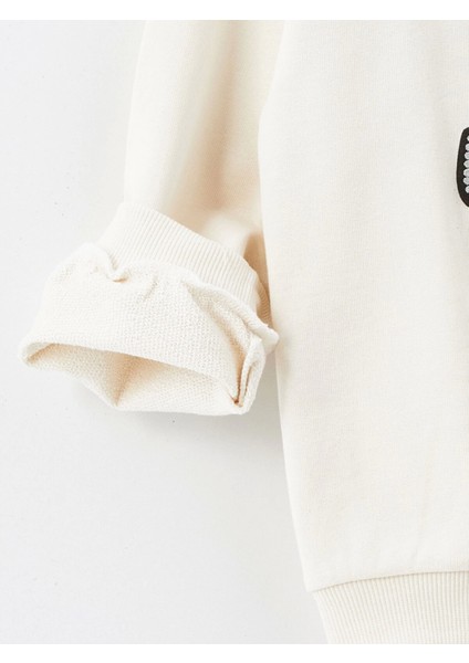 Lcw Kids Ekru Bisiklet Yaka Uzun Kollu Baskılı Kız Çocuk Sweatshirt ve Tayt 2'li Takım