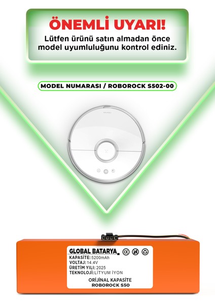 Roborock S50 Uyumlu Robot Süpürge Bataryası 14.4V 5200MAH Li-Ion Pil (Orijinal Kapasite) indirimleri