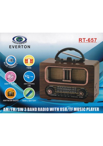 Everton RT-657 Bluetooth Fm-Usb-Tf-Aux Şarjlı Nostaljik Radyo