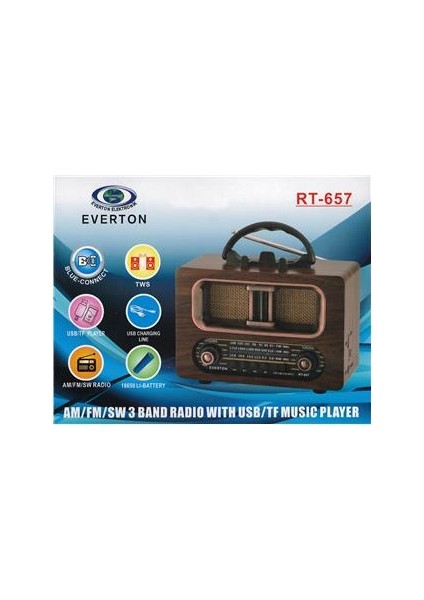 Everton RT-657 Bluetooth Fm-Usb-Tf-Aux Şarjlı Nostaljik Radyo fiyatları