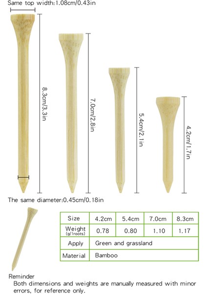 100PCS Golf Tee Bambu Tee Golf Topları Tutucu, Golf Top Çivileri Tee Top Pim Tırnak Tekme 42MM (Yurt Dışından) fiyatları