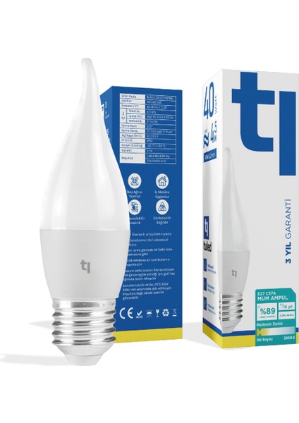 Redeem C37A E27 Mum Ampul, Titreşimsiz, Göz Konforu, Tekli, 494 Lümen, Ilık Beyaz, 3000 Kelvin