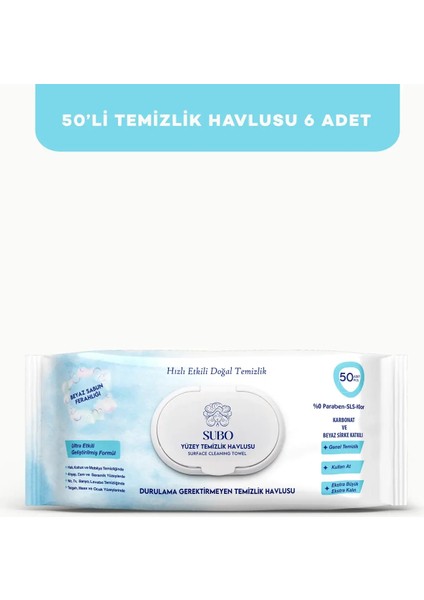 Yüzey Temizlik Havlusu 50 'li Beyaz Sabun 6X50