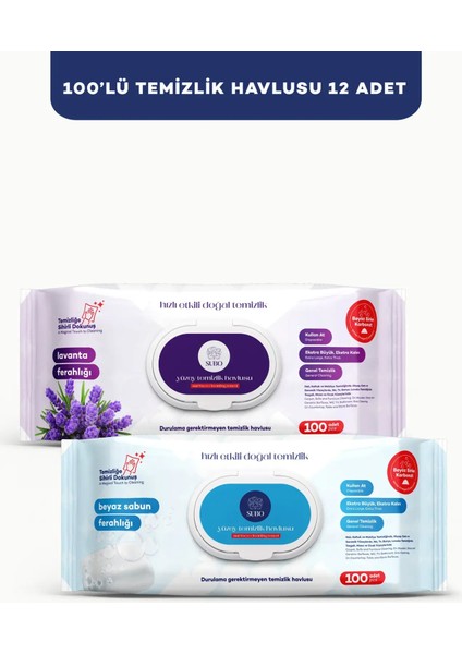 YÜZEY TEMİZLİK HAVLUSU 100 'LÜ MİX 12 X100 (6 L.FERH + 6 B.SABN.FERH )