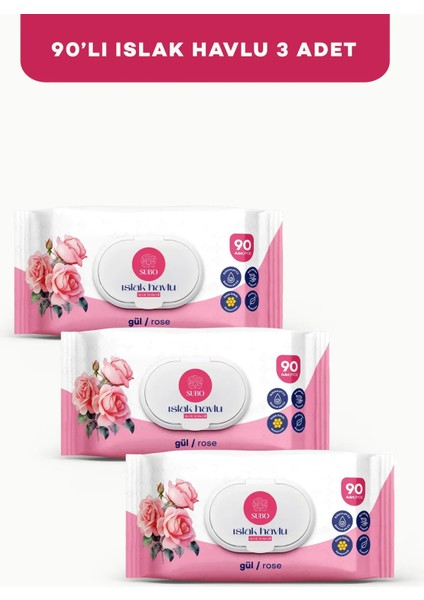 Islak Havlu 90 'li Gül 3X90