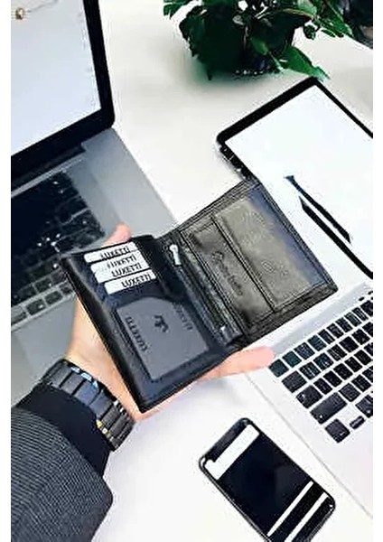 Deri Klasik Siyah Cüzdan Şık Tasarım ve Kartlık Bölmeli 12cm x 9cm Erkekler İçin