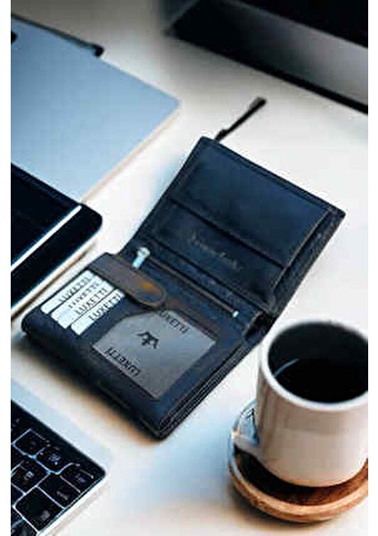 Deri Klasik Siyah Cüzdan Şık Tasarım ve Kartlık Bölmeli 12cm x 9cm Erkekler İçin