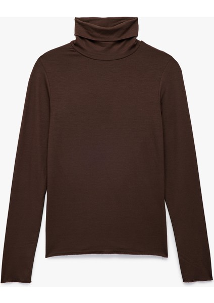 Slim Fit Viskon Kumaş Uzun Kollu Balıkçı Yaka Tişört