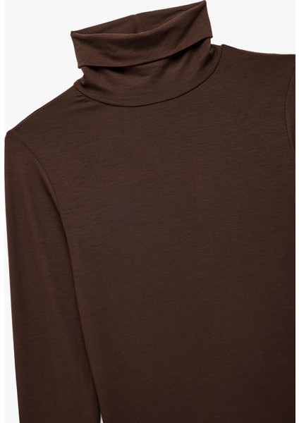 Slim Fit Viskon Kumaş Uzun Kollu Balıkçı Yaka Tişört modelleri