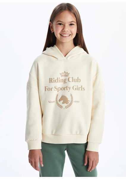 Lcw Kids Bej Kapüşonlu Kız Çocuk Kalın Sweatshirt