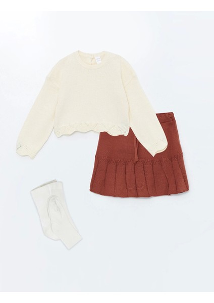 Lcw Kids Bej Bisiklet Yaka Uzun Kollu Kız Çocuk Takım 3'lü