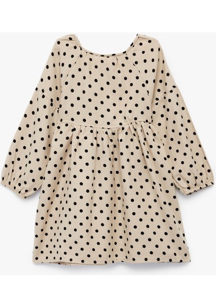 Pamuklu Uzun Kollu Puantiyeli Düğmeli Volanlı Bebe Yaka Mini Elbise fiyatları