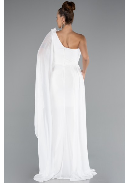 Şallı Tek Omuz Yırtmaçlı Uzun Şifon Abiye ABU5144 fiyatları