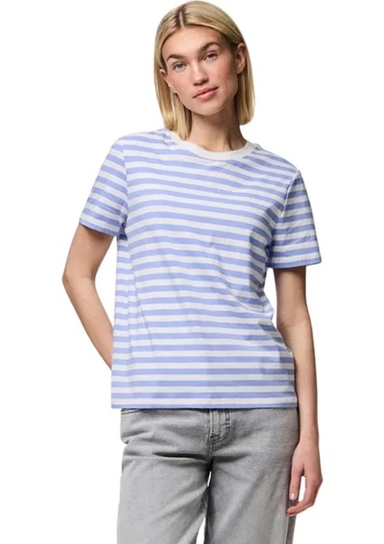 Pieces 17140802 0 Yaka Kadin Body - Mavi Cizgili