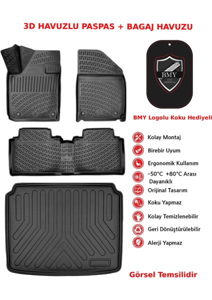 Mercedes-Benz S Serisi 2006-2013 W221 (Kısa Şasi) 3D Araca Özel Paspas ve Bagaj Havuzu Set Bmy