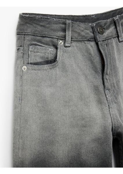 Pamuklu Cepli Wide Leg Jean Pantolon