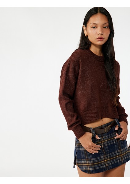 Uzun Kollu Bisiklet Yaka Asimetrik Kesim Triko Kazak