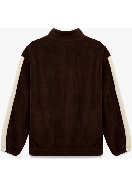 Nakışlı Uzun Kollu Renk Bloklu Yarım Fermuarlı Polar Sweatshirt fiyatları