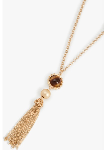 Zincir Püskül Detaylı Taşlı Çelik Kolye fiyatları