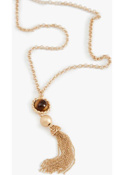 Zincir Püskül Detaylı Taşlı Çelik Kolye modelleri