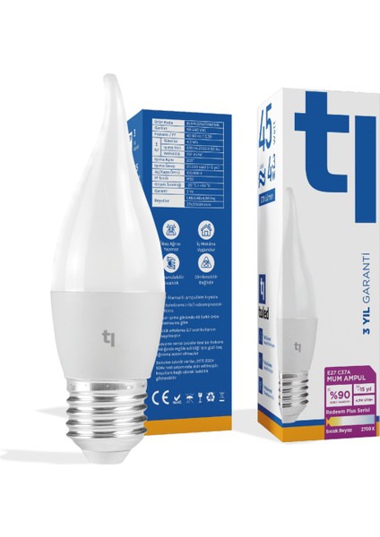 Redeem Plus C37A E27 Mum Ampul, Titreşimsiz, Göz Konforu, Tekli, 570 Lümen, Sıcak Beyaz, 2700 Kelvin