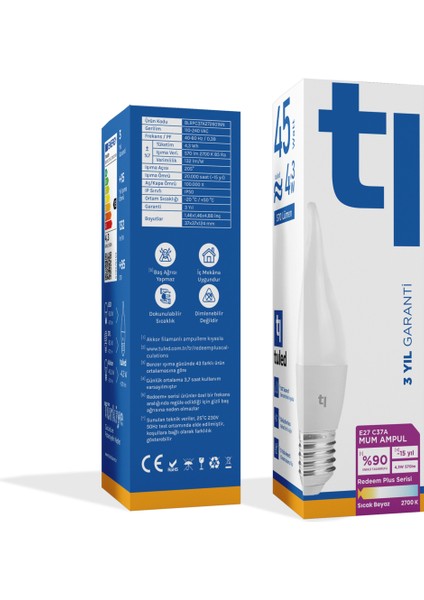 Redeem Plus C37A E27 Mum Ampul, Titreşimsiz, Göz Konforu, Tekli, 570 Lümen, Sıcak Beyaz, 2700 Kelvin fiyatları