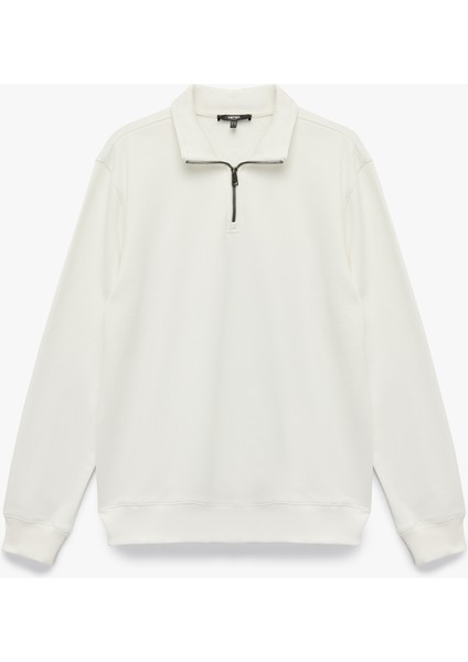 Uzun Kollu Şardonlu Basic Yarım Fermuarlı Sweatshirt