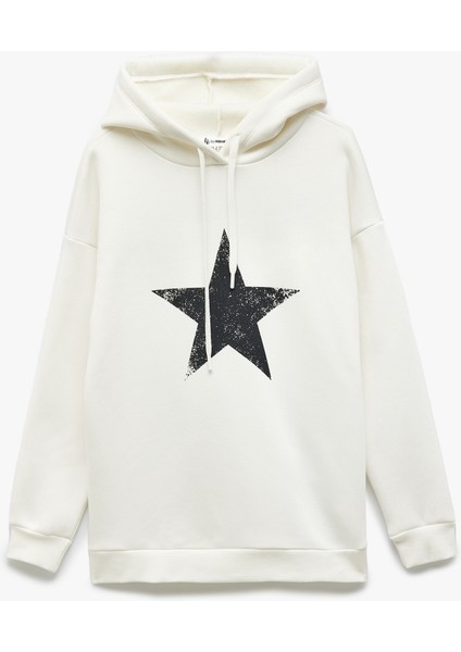 Şardonlu Kapüşonlu Arkası Baskılı Oversize Sweatshirt modelleri