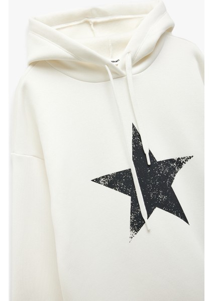 Şardonlu Kapüşonlu Arkası Baskılı Oversize Sweatshirt indirimleri