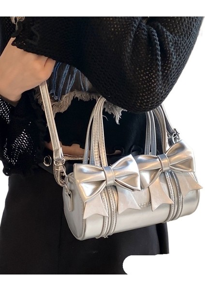Yaz Niş Tasarım Fiyonk Küçük Çanta Kadın Yeni Stil Trend Moda Çok Yönlü Silindirik Çanta Haberci Çantası (Yurt Dışından)