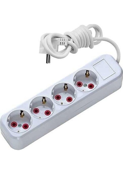Asel 4 Lü 3 Metre Topraklı Anahtarlı Priz Ast A403