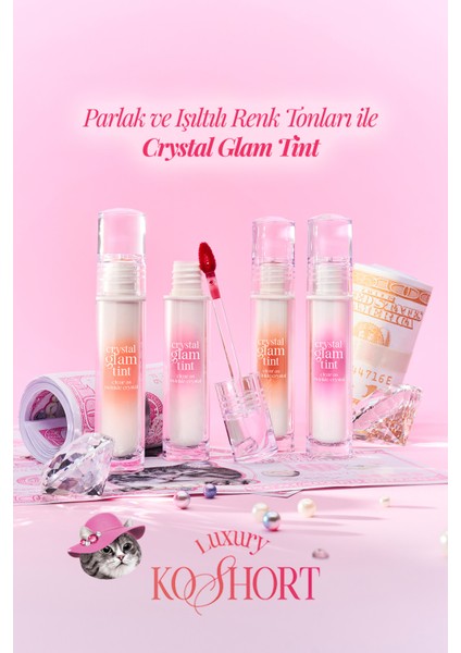 Yapışkanlık Hissi Vermeyen Yoğun Işıltılı Tint CLIO Crystal Glam Tint (16 Luxury Mauve Ruby)