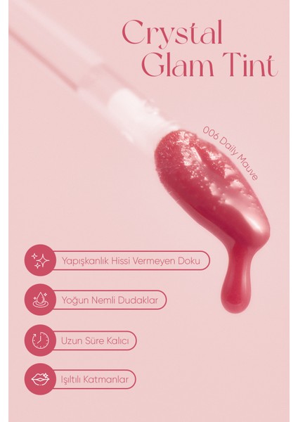 Yapışkanlık Hissi Vermeyen Yoğun Işıltılı Tint CLIO Crystal Glam Tint (06 Daily Mauve) modelleri