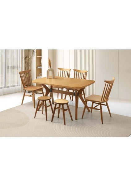 Mobilgen 4 Adet Diva Sandalye - 2 Adet Ahşap Tabure Rüya Masa Takımı