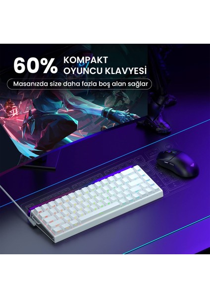 HERO 68 He Manyetik Klavye Rapid Trigger Black King Switch 8000Hz Rgb Neon Tkl Hot Swap Oyuncu Klavyesi Beyaz