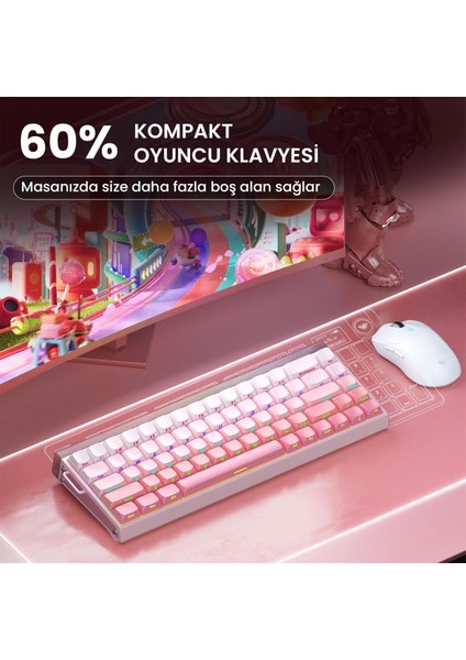 HERO 68 He Manyetik Klavye Rapid Trigger Black King Switch 8000Hz Rgb Neon Tkl Hot Swap Oyuncu Klavyesi Pembe