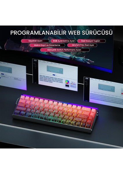 HERO 68 He Manyetik Klavye Rapid Trigger Dragon King Switch 8000Hz Rgb Neon Tkl Hot Swap Oyuncu Klavyesi Kırmızı